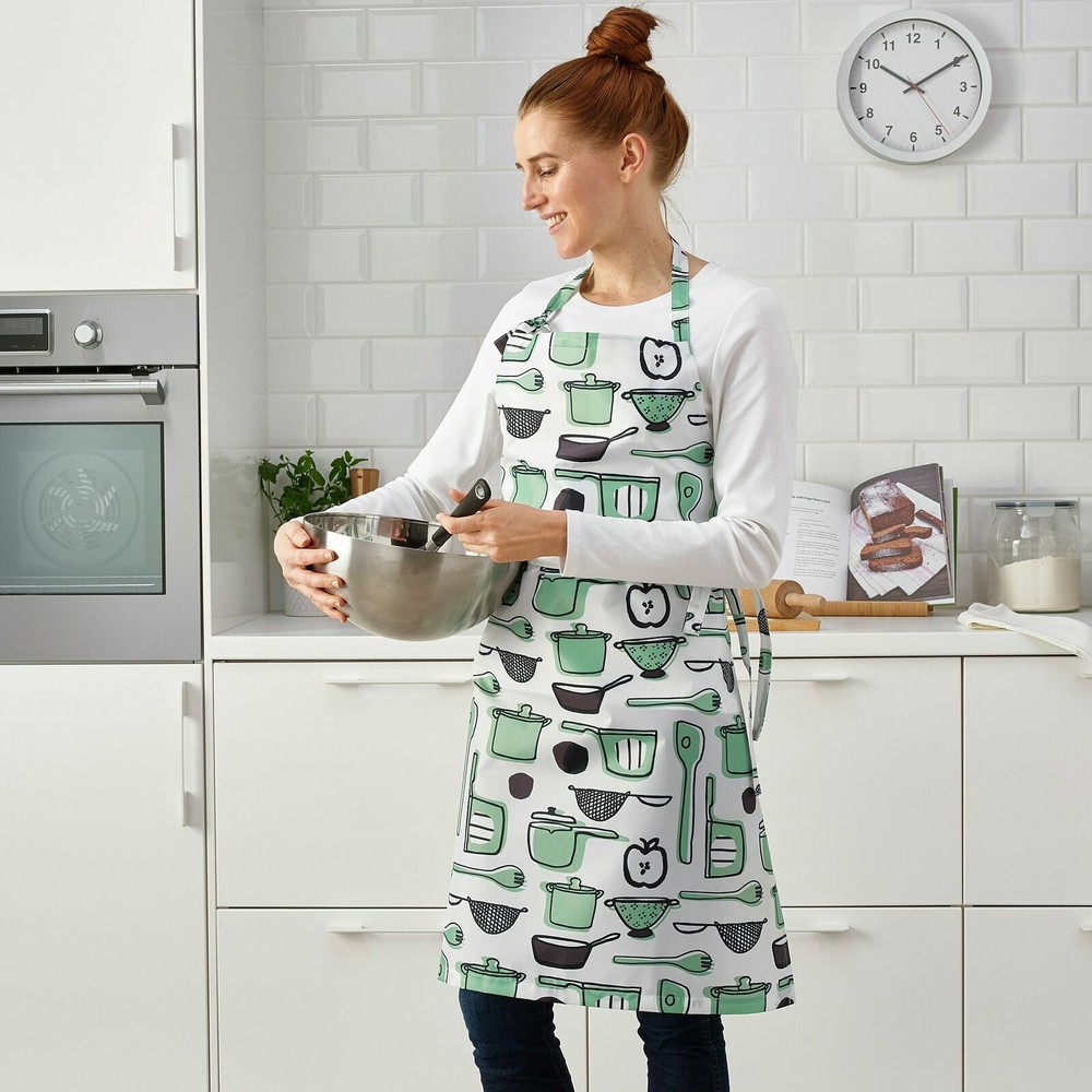 1 x IKEA RINNIG Apron, white/green/patterned