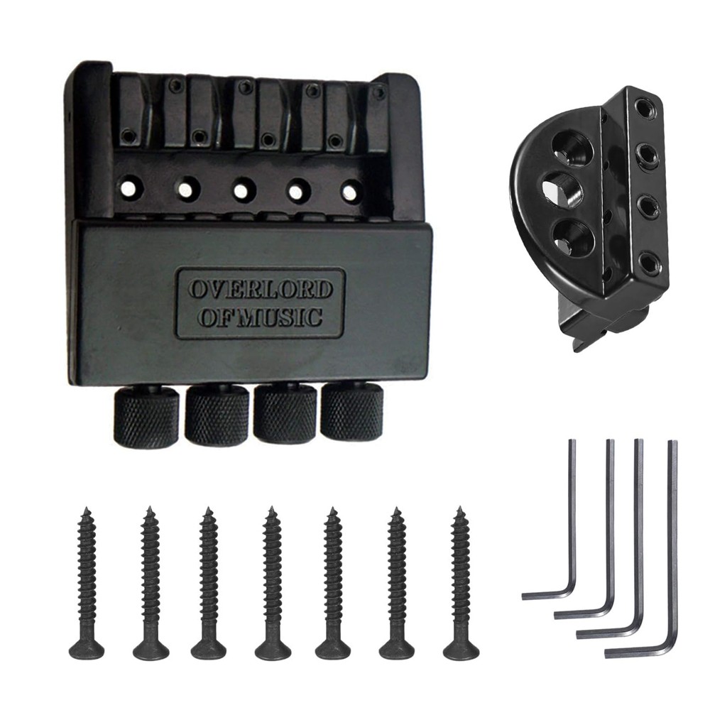 4 String Headless Guitar Bass Bridge Tailpiece System Fixed Hardtail Saddle