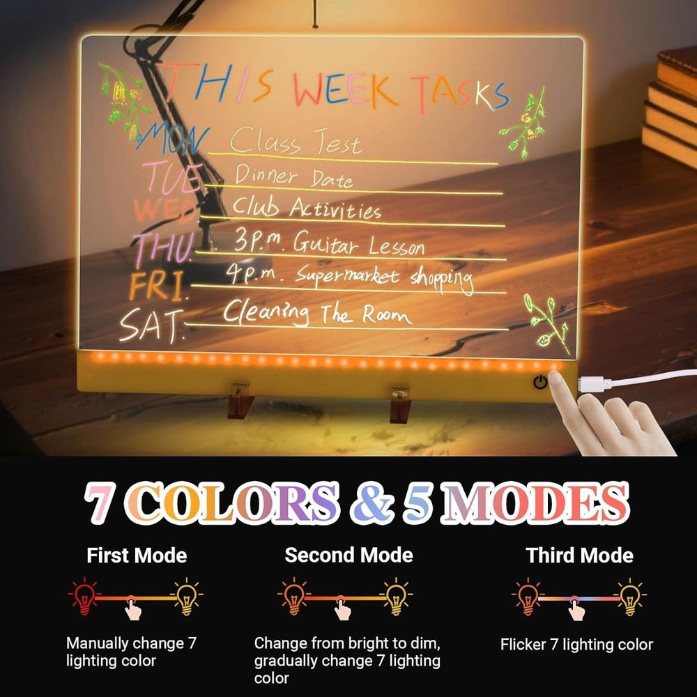 Lumiboard LED Drawing Board, 13.8'' X 10'' LED Note Board with Colors, 5 Modes &