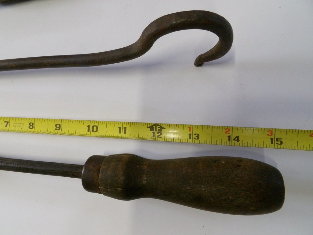 Antique Blacksmith Tools, Hooks, Knife Sharpener, Etc