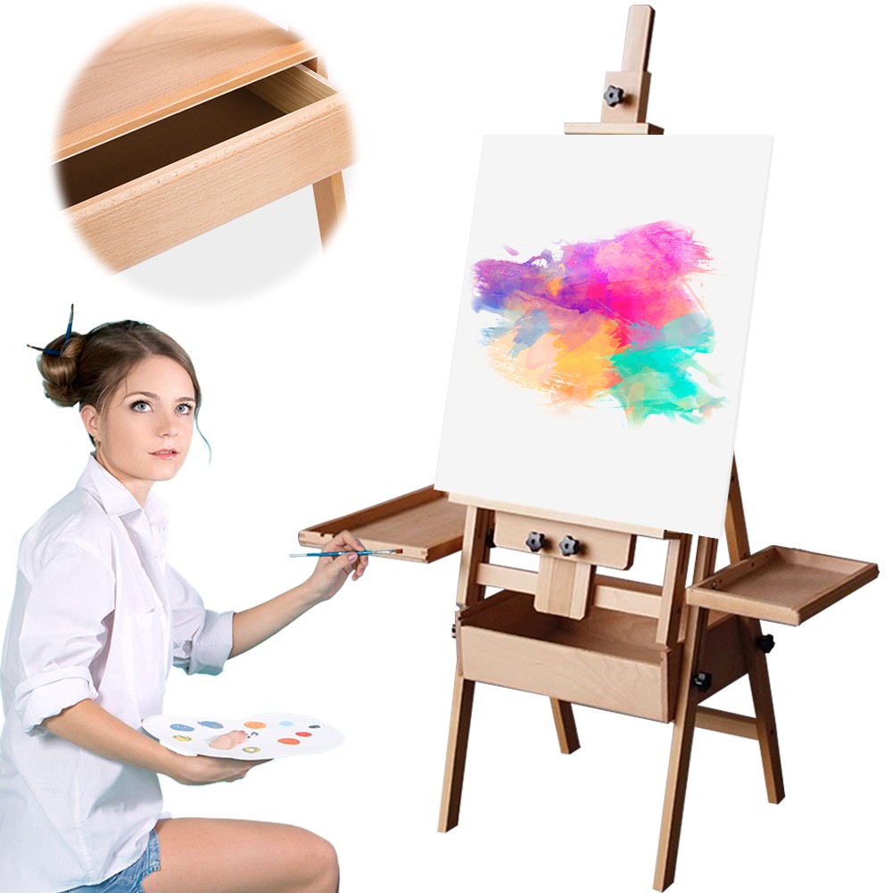Large Wood H-Frame Easel with Storage Drawer and Palette, Foldable Art Painting