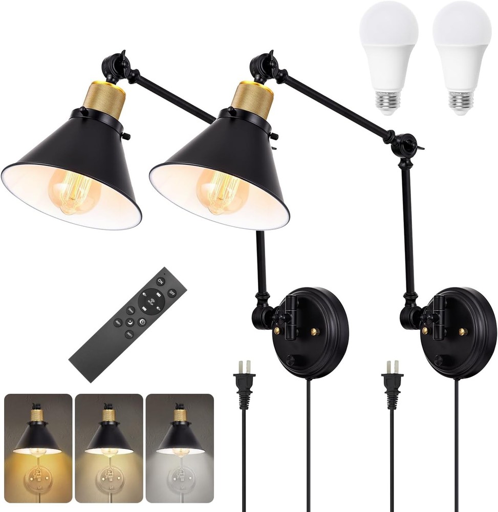 Wall Sconce Plug in Dimmable Wall Sconce W/ Switch Swing Arm Wall Lights Plug in