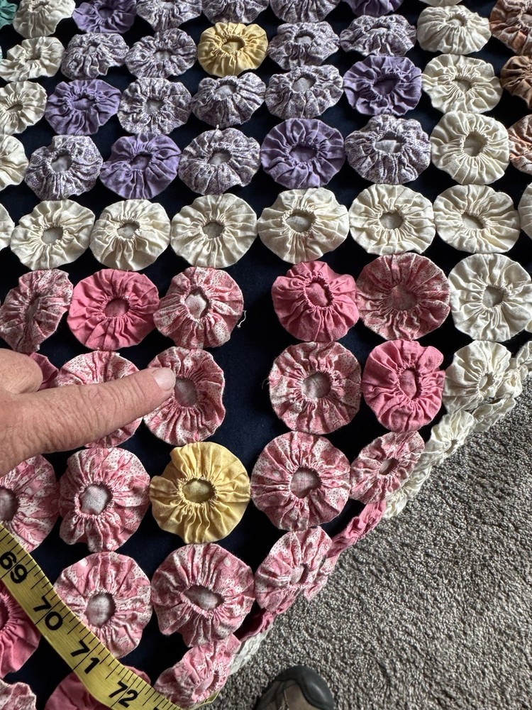 OLD Yo-Yo Quilt 76 X 72 Bedspread