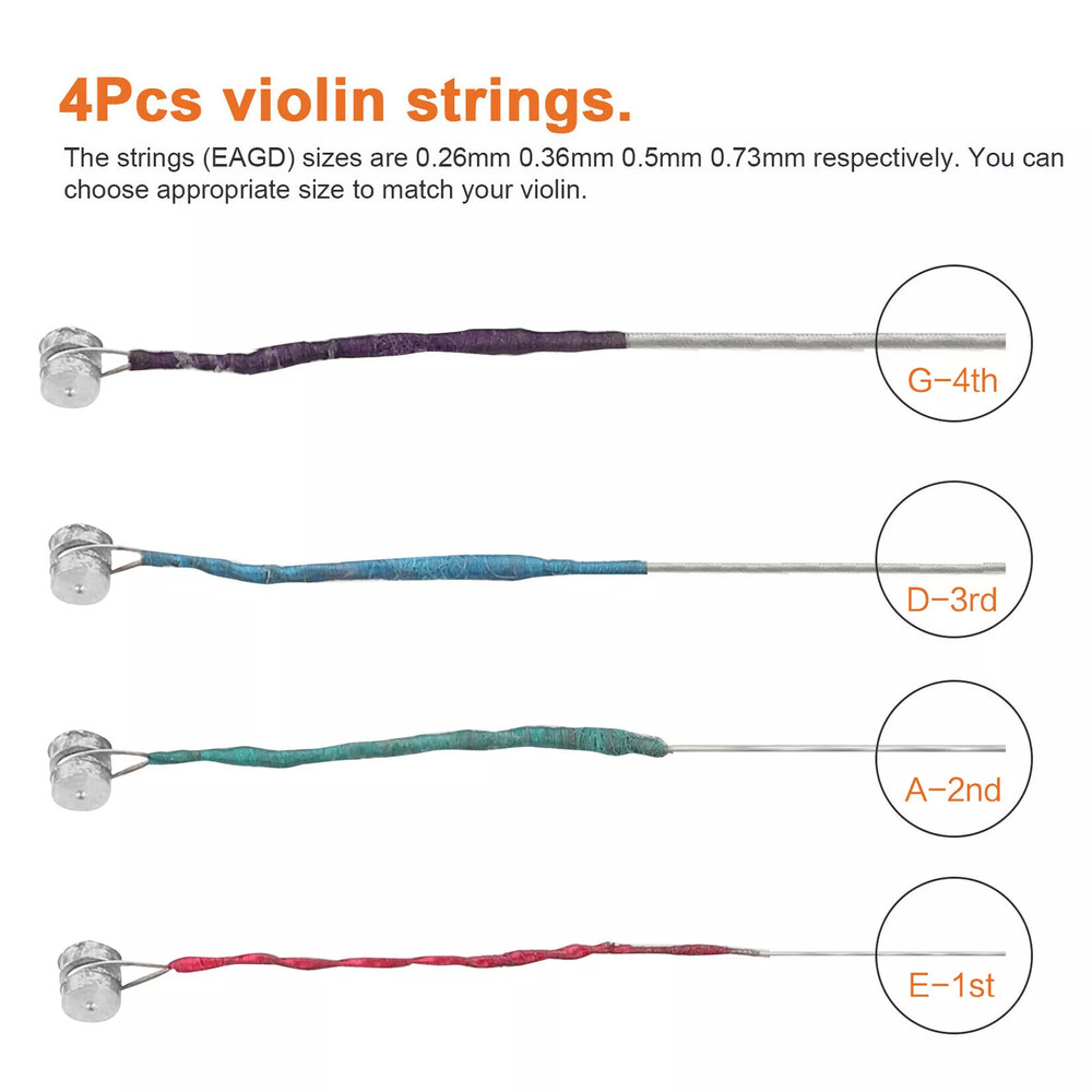 4pcs High Quality Violin Strings for Size 4/4 &3/4 Violin E A D G String