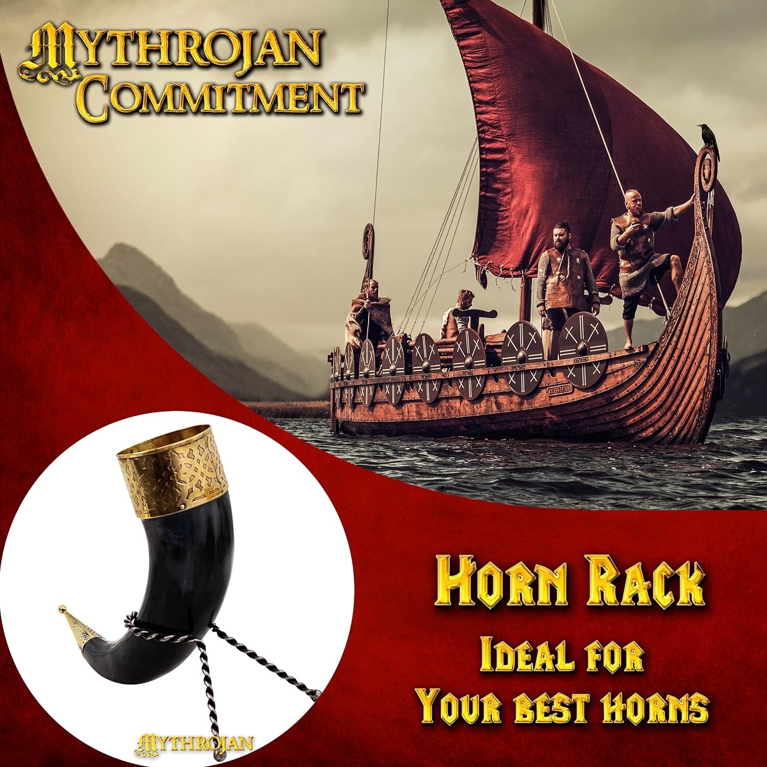 Iron Horn Rack Medieval Twisted Hand Forged Viking Drinking Ale Mead Stand Black