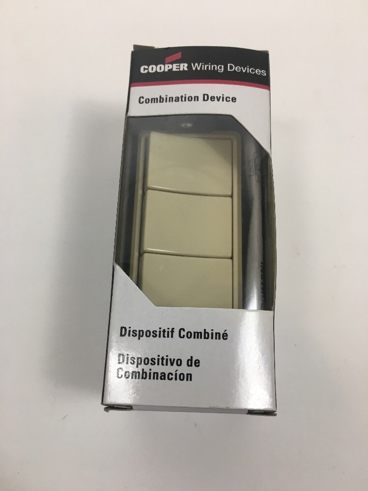 Cooper 7729V-BOX Combination Triple Single-Pole Switch w/ Ground, Ivory