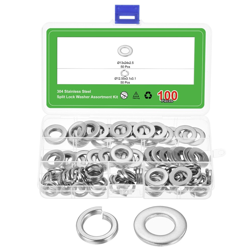100Pcs M12 Split Lock Washer and Flat Washer Kit