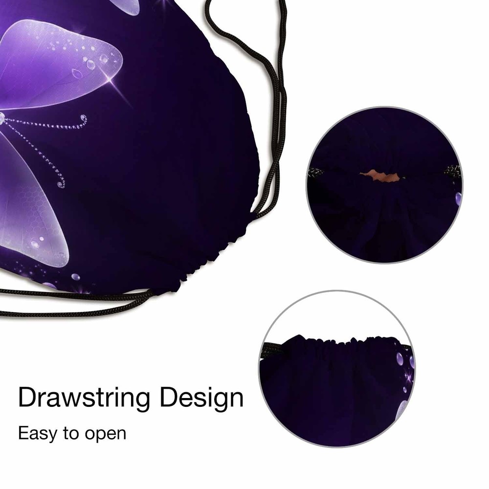 Two Butterfly Big Small Bubbles Bright Star Purple Background Drawstring Back...