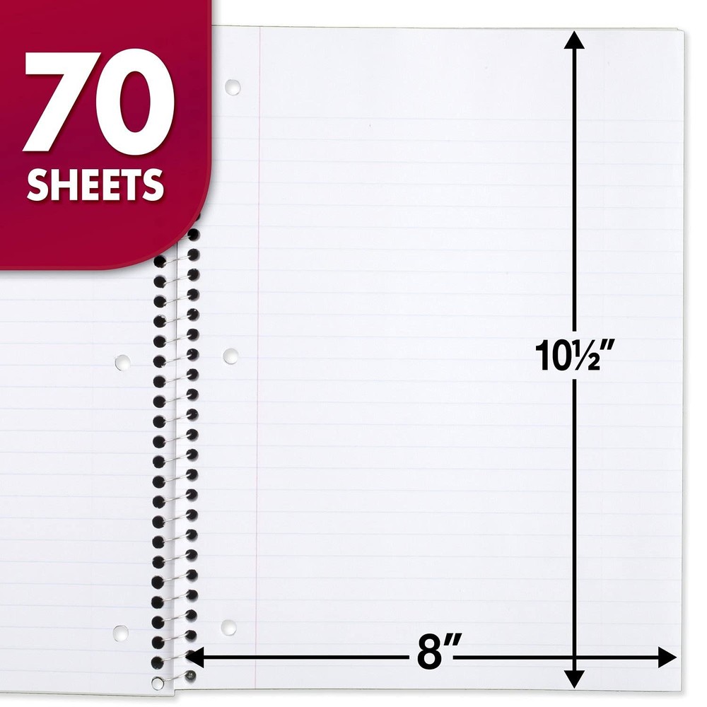 Spiral Notebook 4 Pack, Wide Ruled 70 Sheets, Multicolor