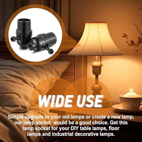 6 Pcs E26 3-Way Lamp Socket Replacement, UL Listed, Turn Switch for Table/Floor