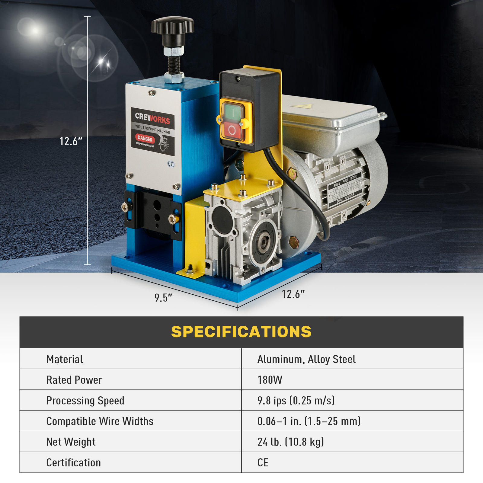 CREWORKS Electric Powered Wire Stripping Machine Cable Stripper Metal Recycle