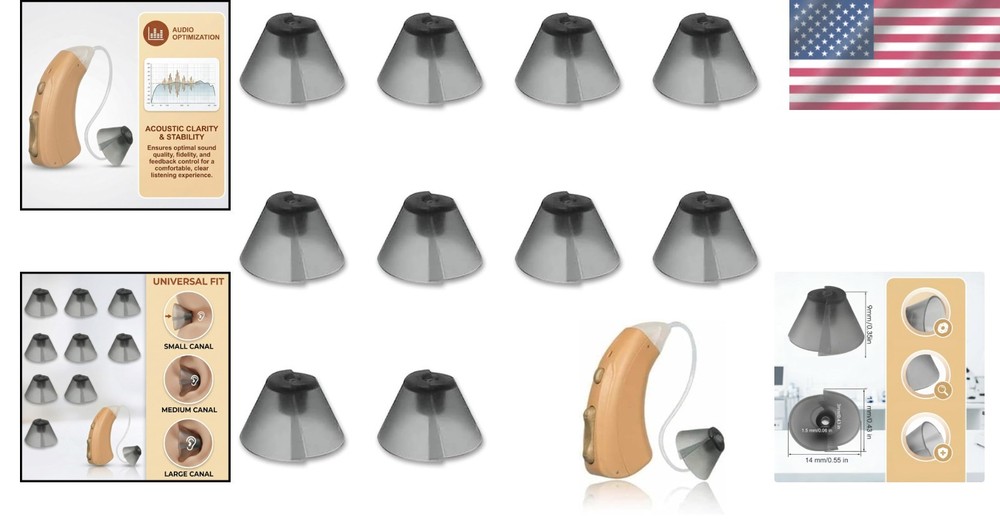Comfortable Dark Gray Tulip Domes for Hearing Aids - 10 Pack Replacement