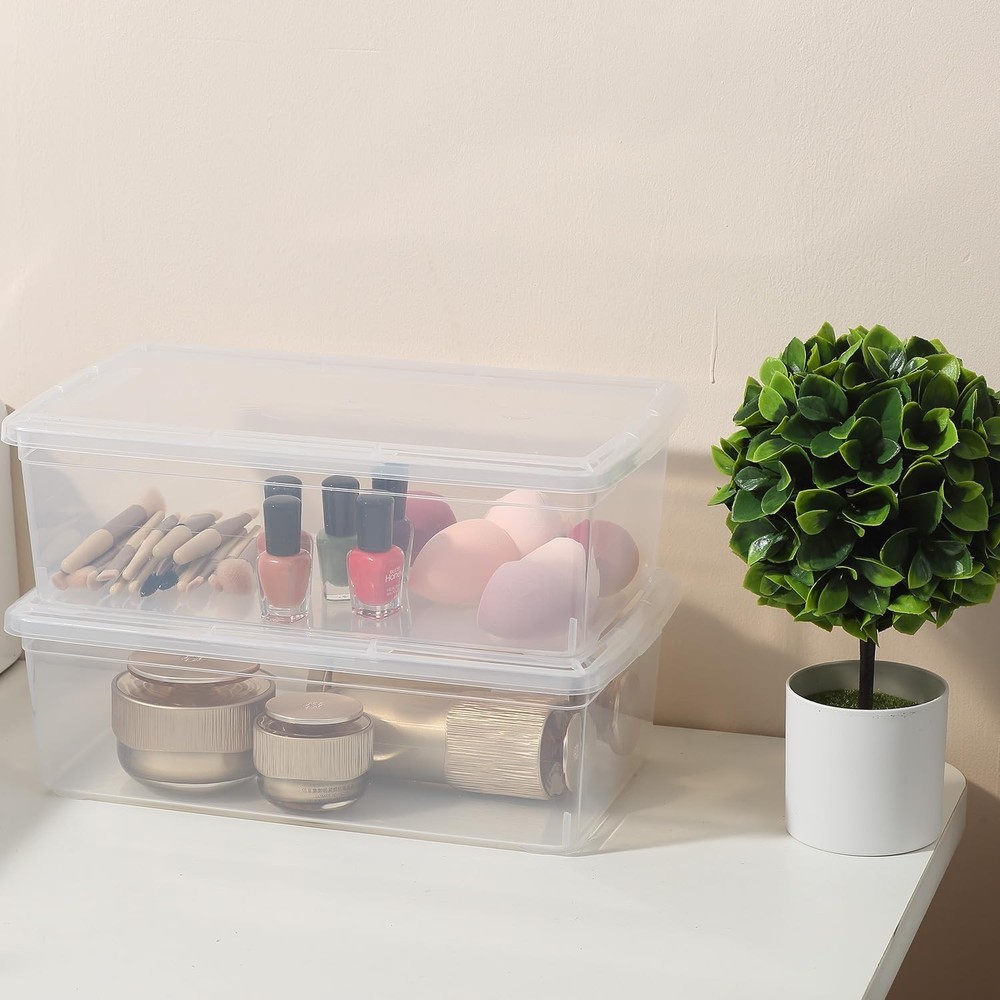 Stackable Clear Storage Bins with Lids Shoe Boxes 12 Packs Plastic Storage Co...