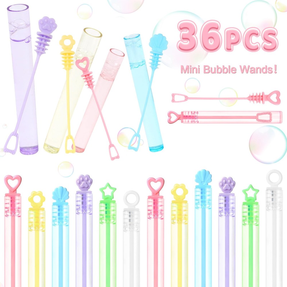 LOAVER 36 Pack Mini Bubble Wands Bulk for 4.3 Inches, Multicolor