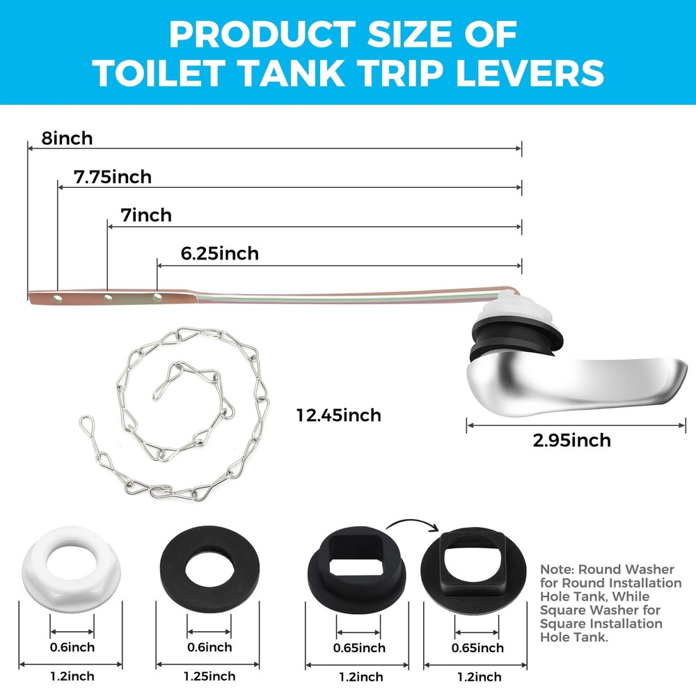 Yupjlia 2 Pack Toilet Handle Replacement Kit, Front Mount Flush Chrome