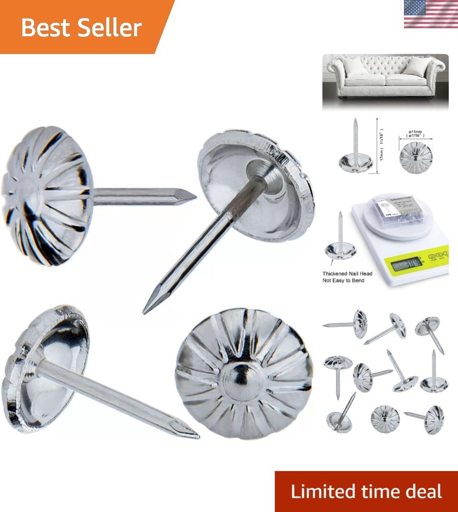 Unique Daisy Pattern Silver Upholstery Tacks, 100PCS, Perfect for Home Projects