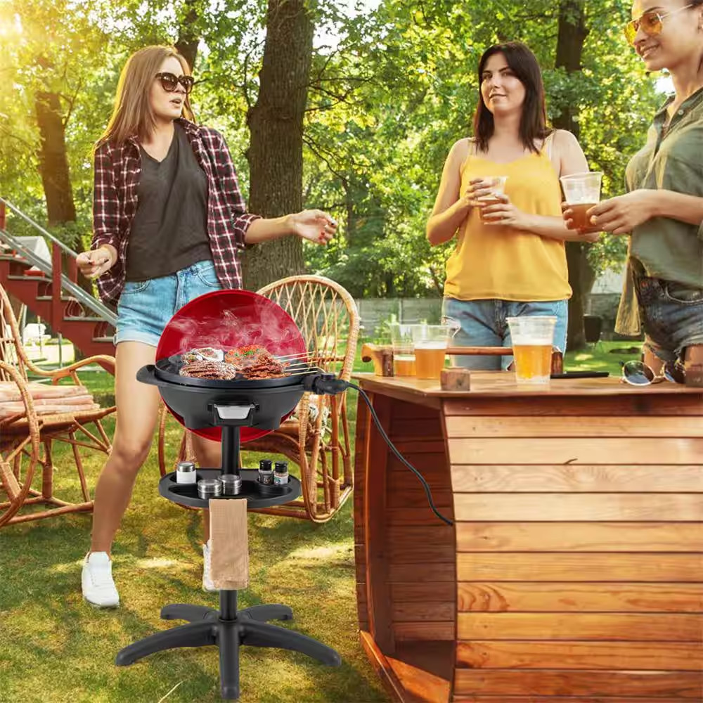 1350-Watt Electric Grill in Red with Non-Stick 4 Temperature Setting Outdoor Gar