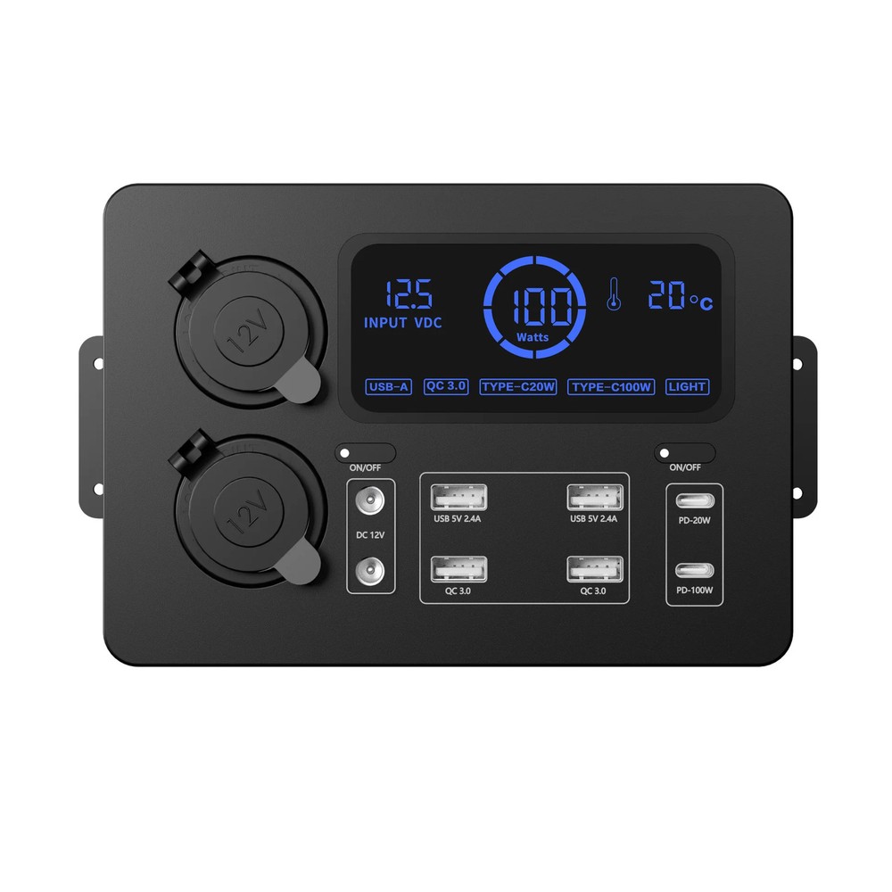 12V Mini Car Power Socket Control Distribution Box USB C PD 100W Fast Charging