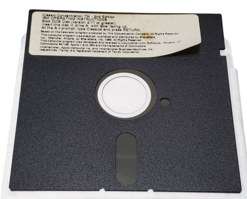 Vintage Classic Concentration 2nd Edition Commodore 64/128 IBM DOS 5.25 Software