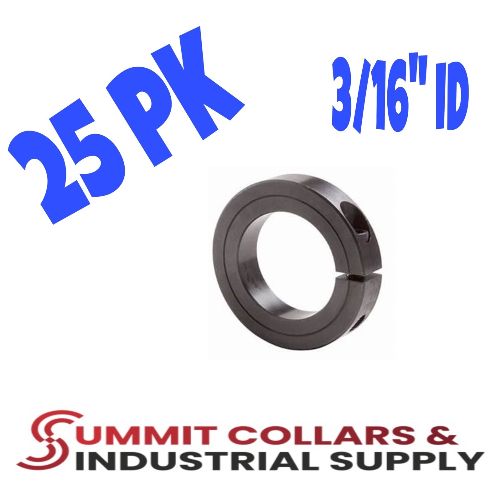 3/16” Bore SINGLE SPLIT STEEL (25 PCS) CLAMPING SHAFT COLLAR BLACK OXIDE