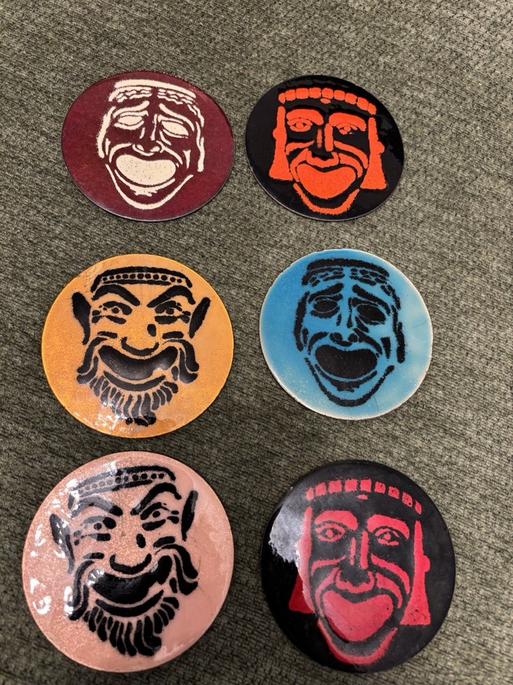 Six Vintage Enameled Copper Coasters~Unique