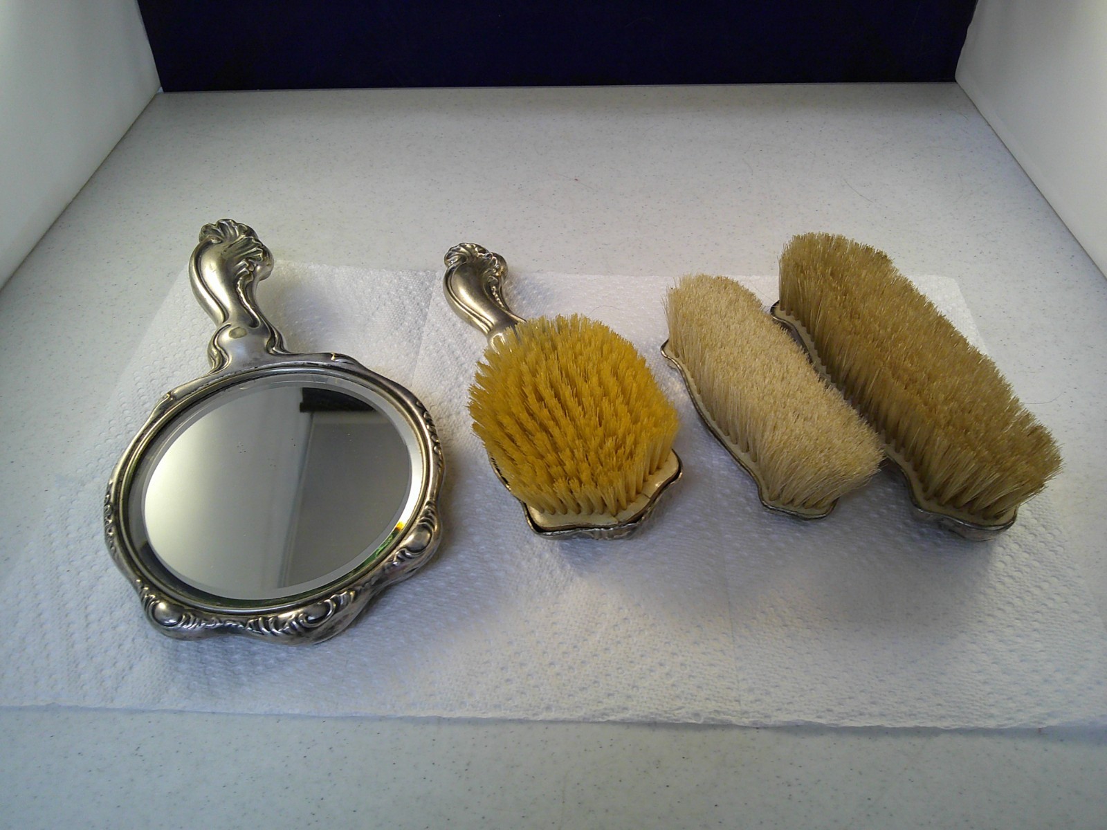 Antique 4 pc. Vanity Set Hope Silver Company marked Silver