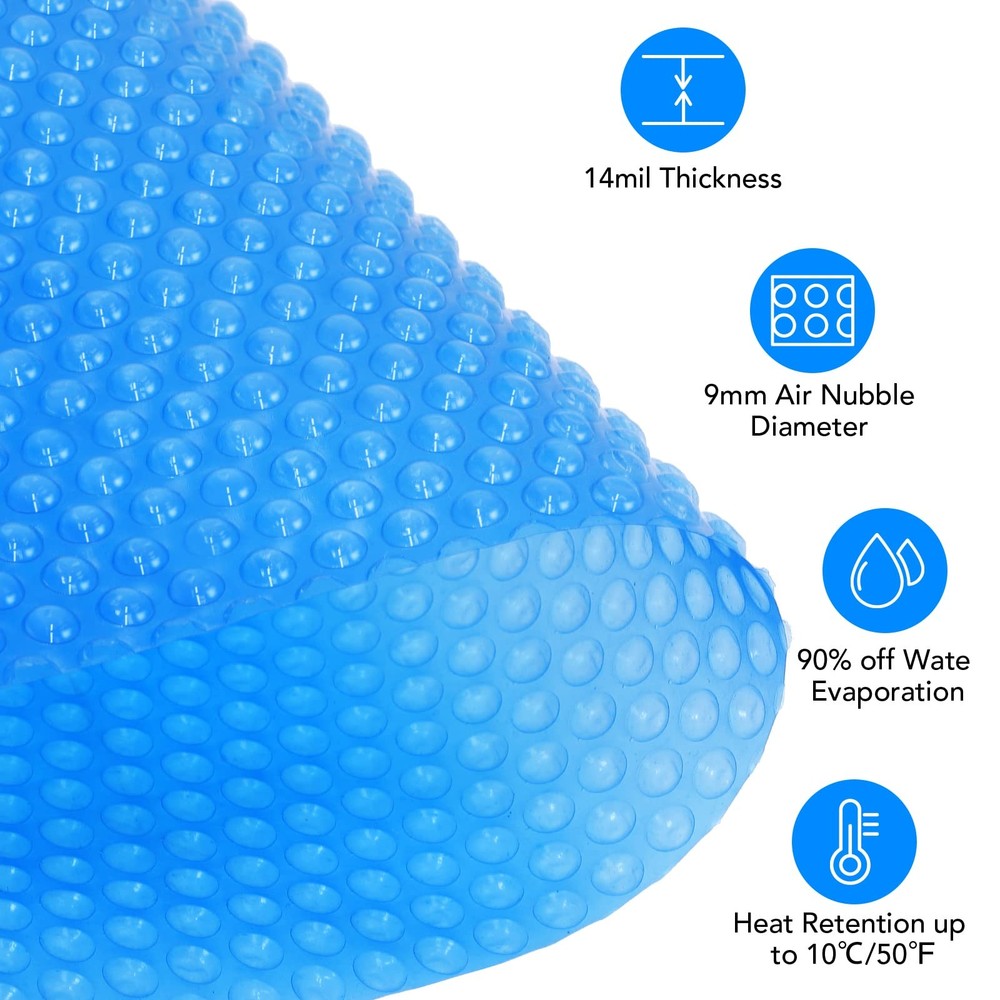 Above-Ground In-Ground Pool Solar Cover 12Mil Heat Retaining Blanket Rectangular