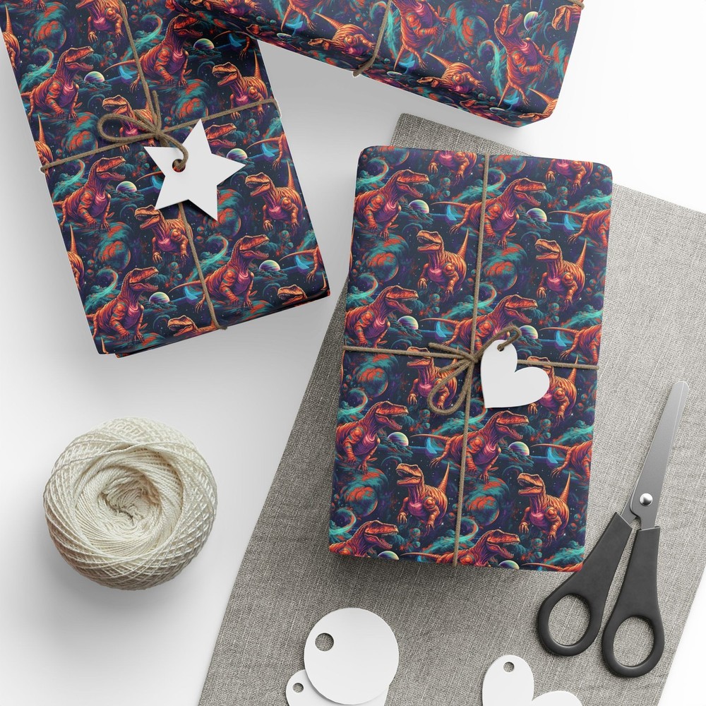 Dinosaurs in Space Wrapping Paper Fun Sci-Fi Gift Wrap
