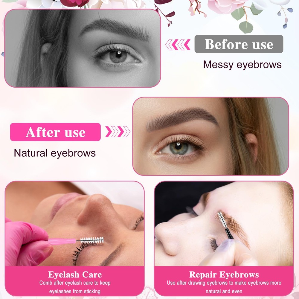 100 PCS Micro Eyebrow Brush Black Eye Brow Lamination Pink Multi Function