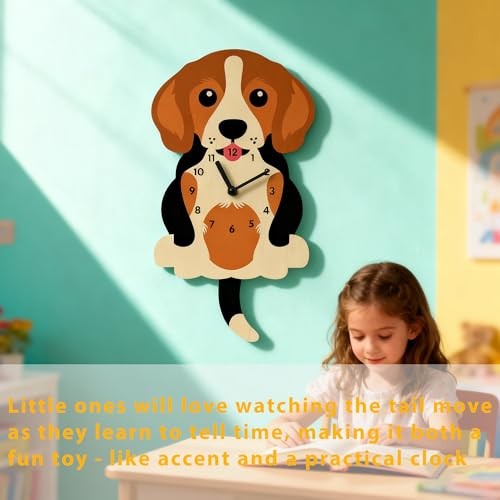 Dog Pendulum Wall Clock,Cute Swing Tail Beagle-styled Wall Clock Decorative