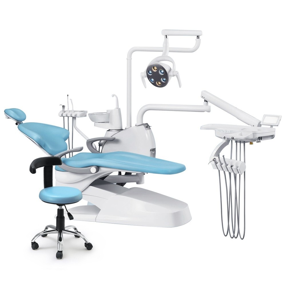 Dental Unit Chair Computer Controlled DC Motor PU Leather+ Assistant Stool