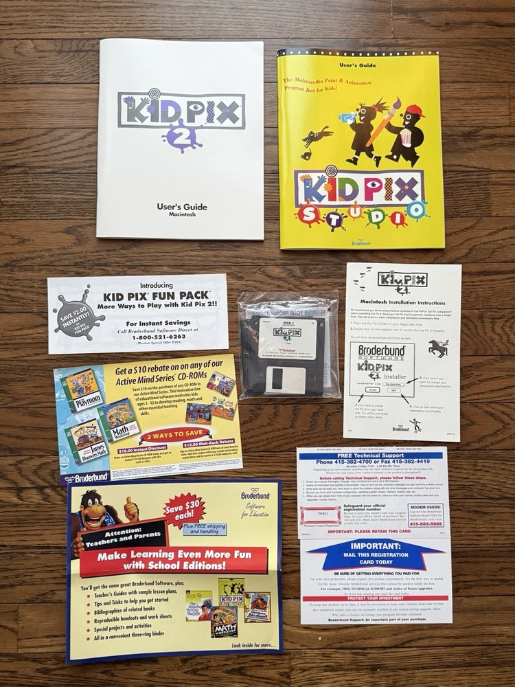 Kid Pix 2 Mac Floppy with Inserts + Kid Pix Studio Big Box *Read Description*