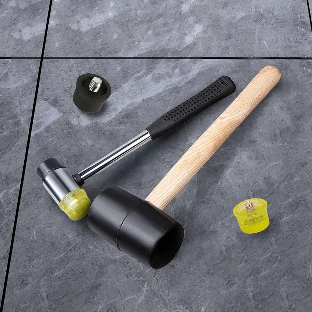 2 PCS Rubber Hammer with 2 Soft Rubber Head,8 Oz & 25mm Multi-function Double He