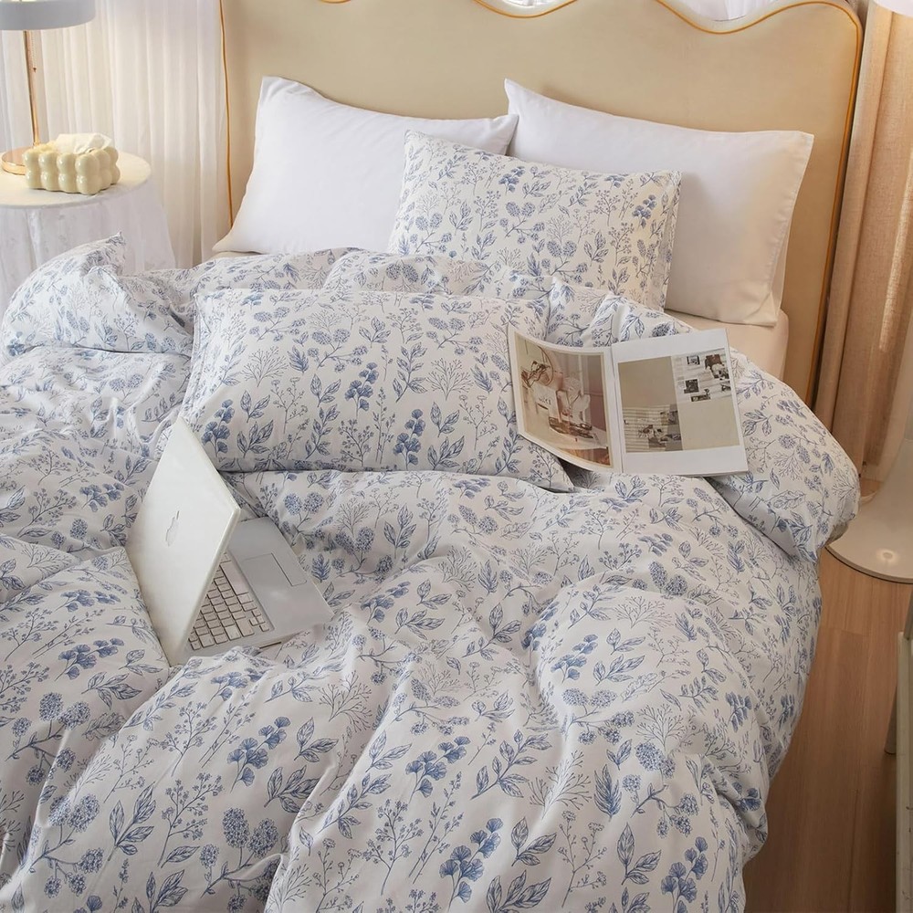 Blue Floral Down Comforter Set