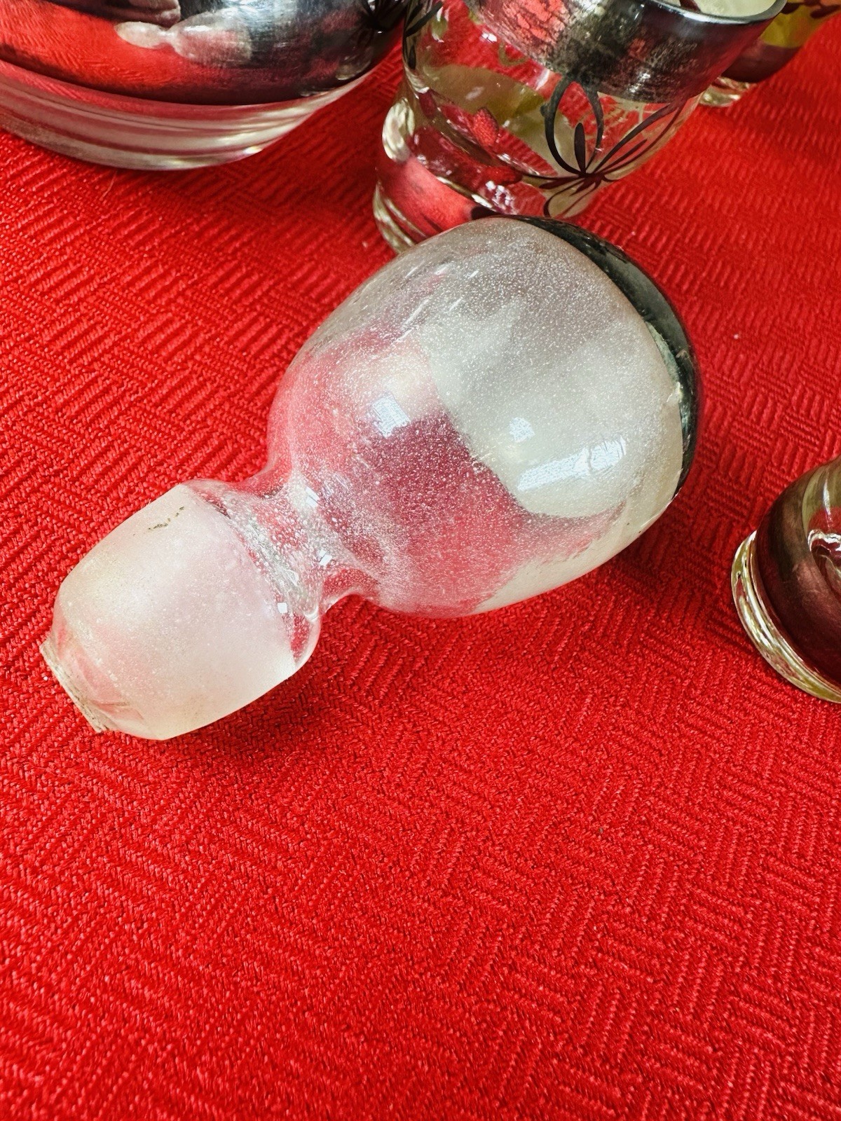 Antique 8 Piece Sterling Silver Overlay Decanter Set Art Deco Liquor Hand Blown