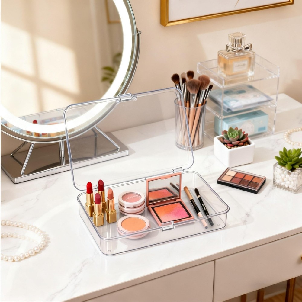 LJY 12 Pieces Rectangular Empty Mini Clear Plastic Organizer Storage Box Cont...