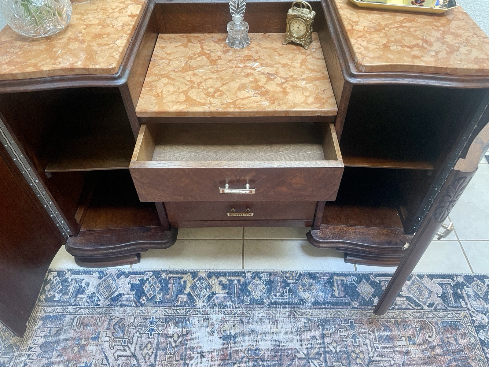 Marble Topped Art Deco Vanity, Dressing Table or Entry Console