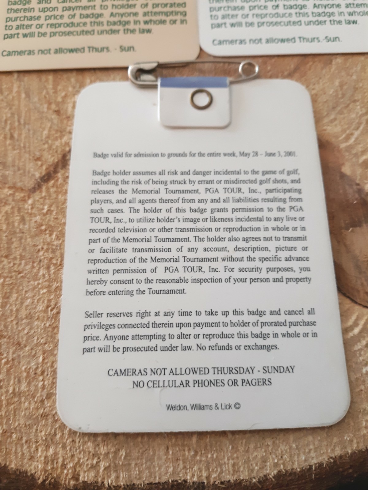 1994 1995 1996 1997 & 2001 Memorial Golf Tournament Patron & Clubhouse Badges