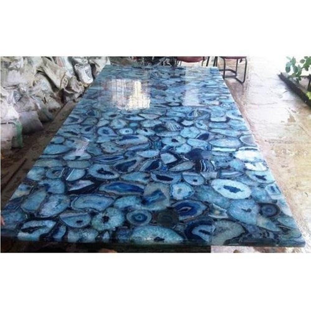 Square Shape Blue Agate Coffee Table Top Epoxy Breakfast Table for Kitchen Decor