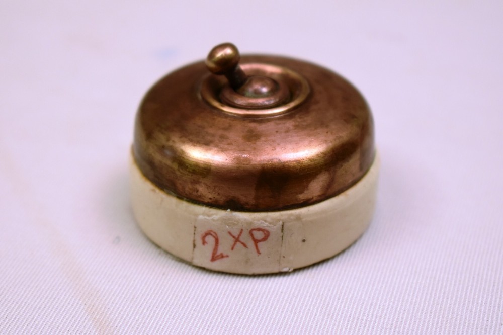 Antique German Brass Toggle Light Switch Vitreous Ceramic Art Deco 2.2” Electr"R