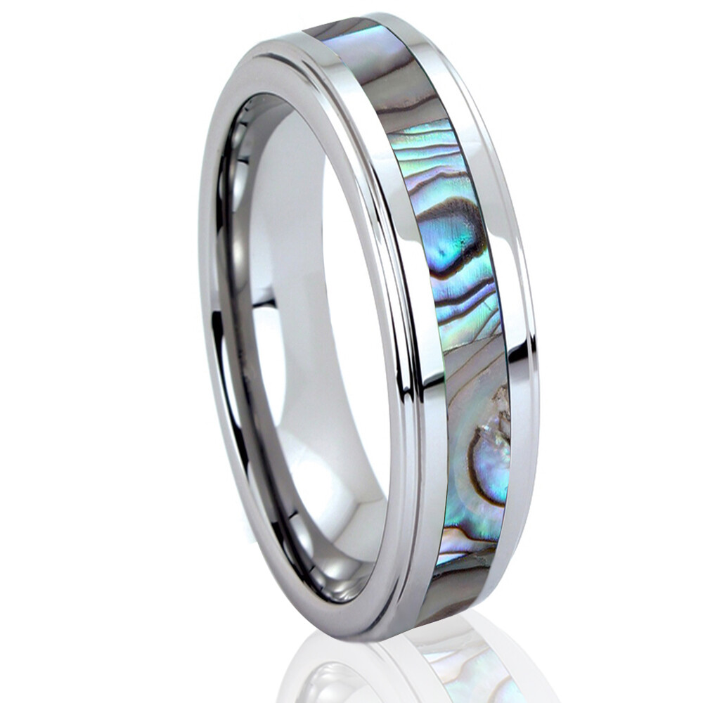 His Hers Tungsten Carbide Men Silver Wedding Band Promise Ring Abalone Shell SET