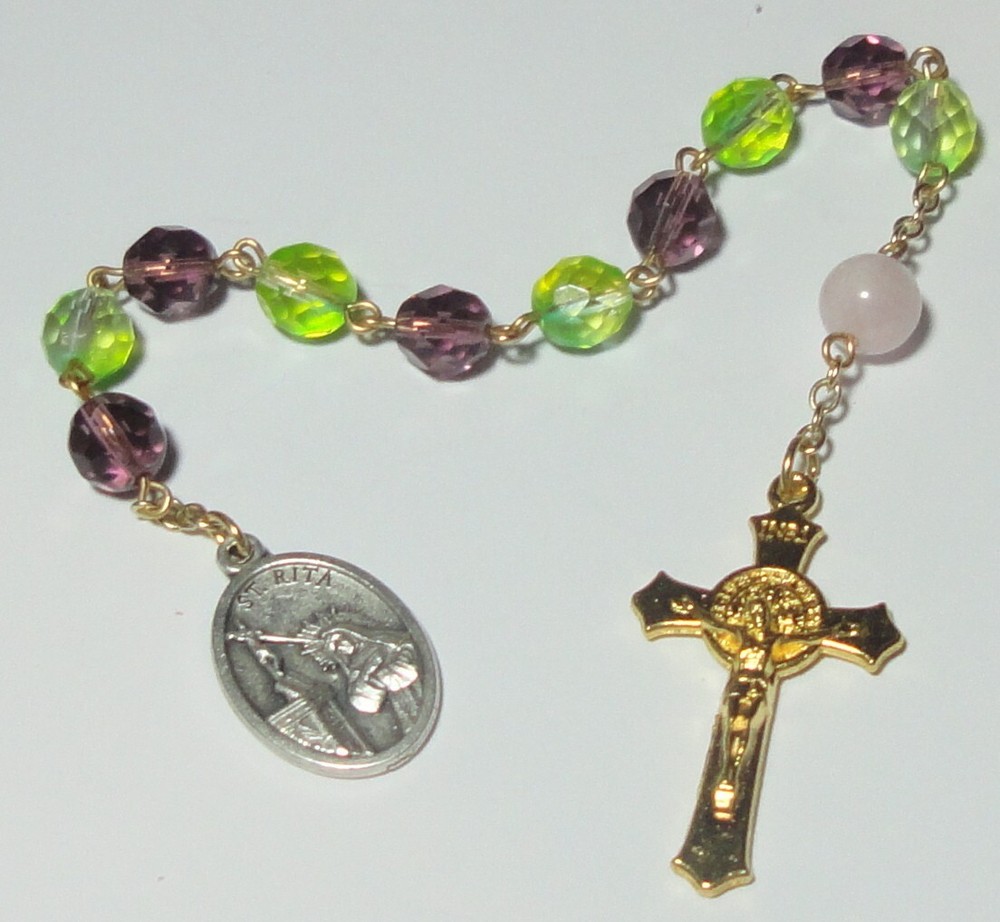 St Rita Single Decade Rosary w/ St Benedict Crucifix - Handmade in the USA!