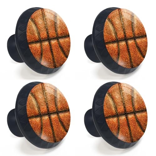 4 Pack Kitchen Cabinet Knobs Round Drawer Pulls 1.37"L x 1.1"W Basketball