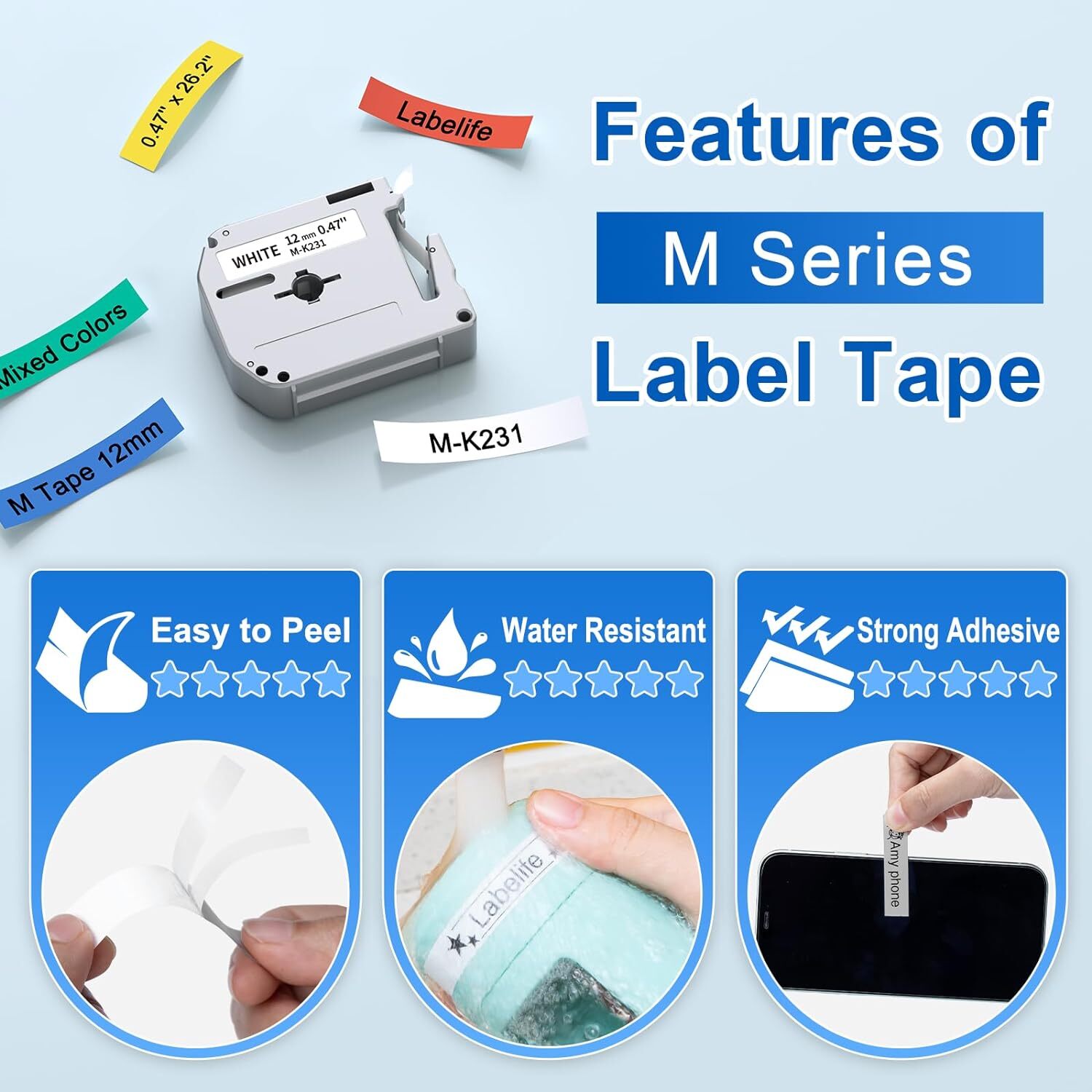 4PK Label Tape M-K231 MK231 M231 Black on White 12MM 1/2" for Brother PT-65