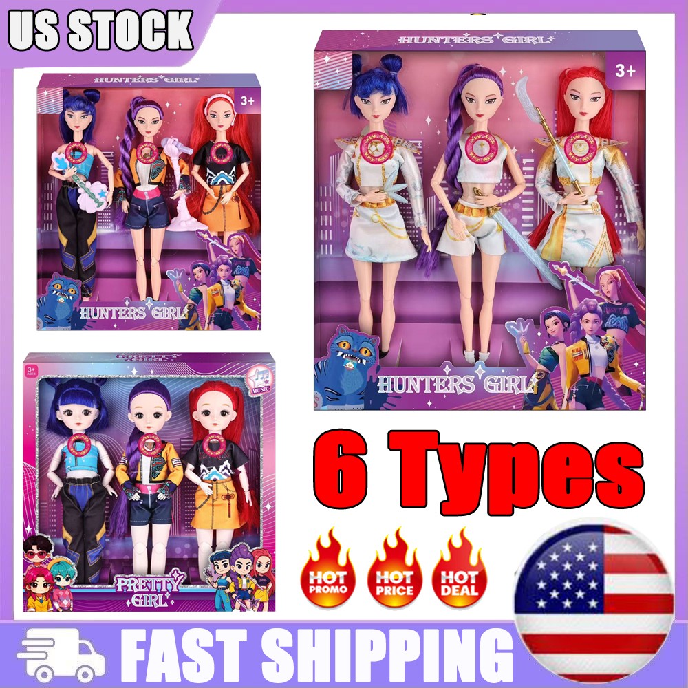 3PCS Singing Collectible Cosplay Demon Hunters Dolls Moveable Joint Figure USA