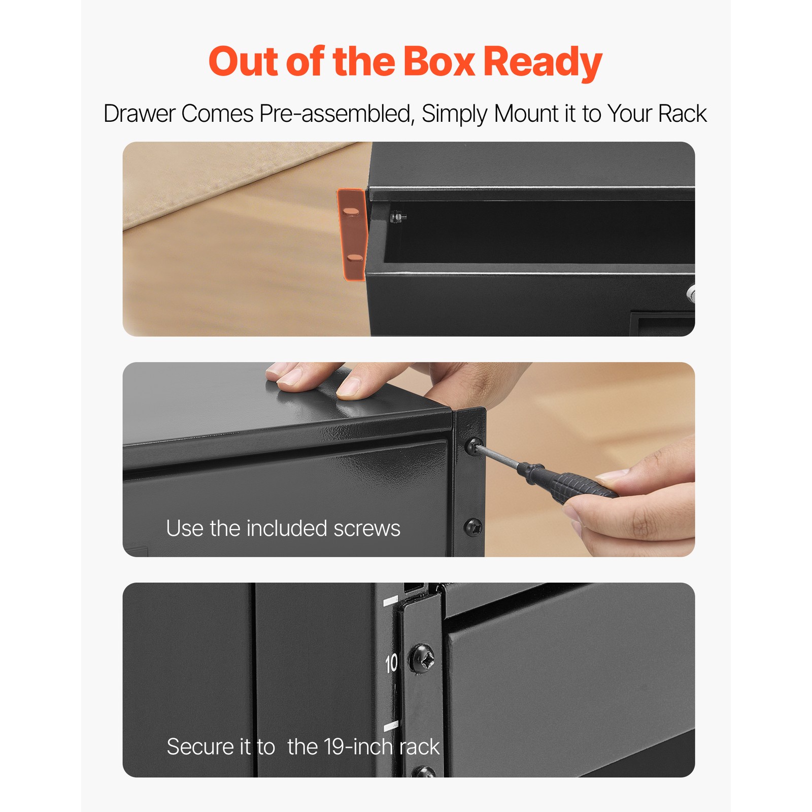 Uimoso 2U Rack Mount Drawer, Lockable, 50 lbs Capacity for 19-Inch Server Rack