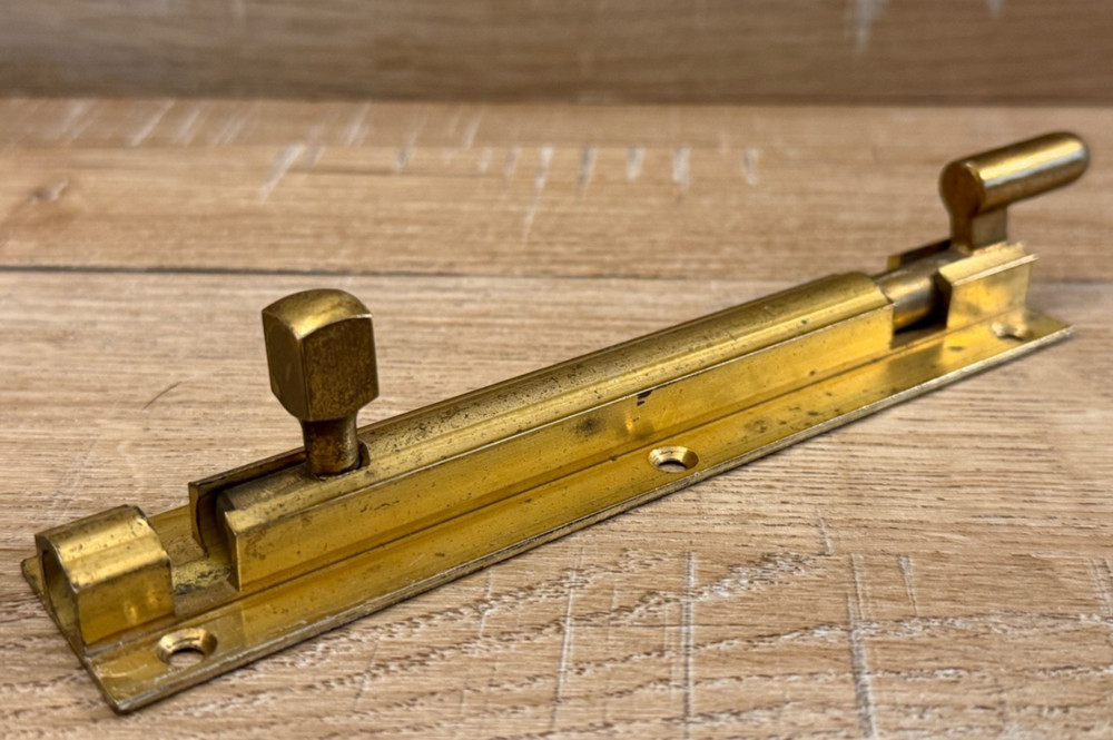VINTAGE SOLID BRASS 6" SLIDE BOLT DOOR BOLT