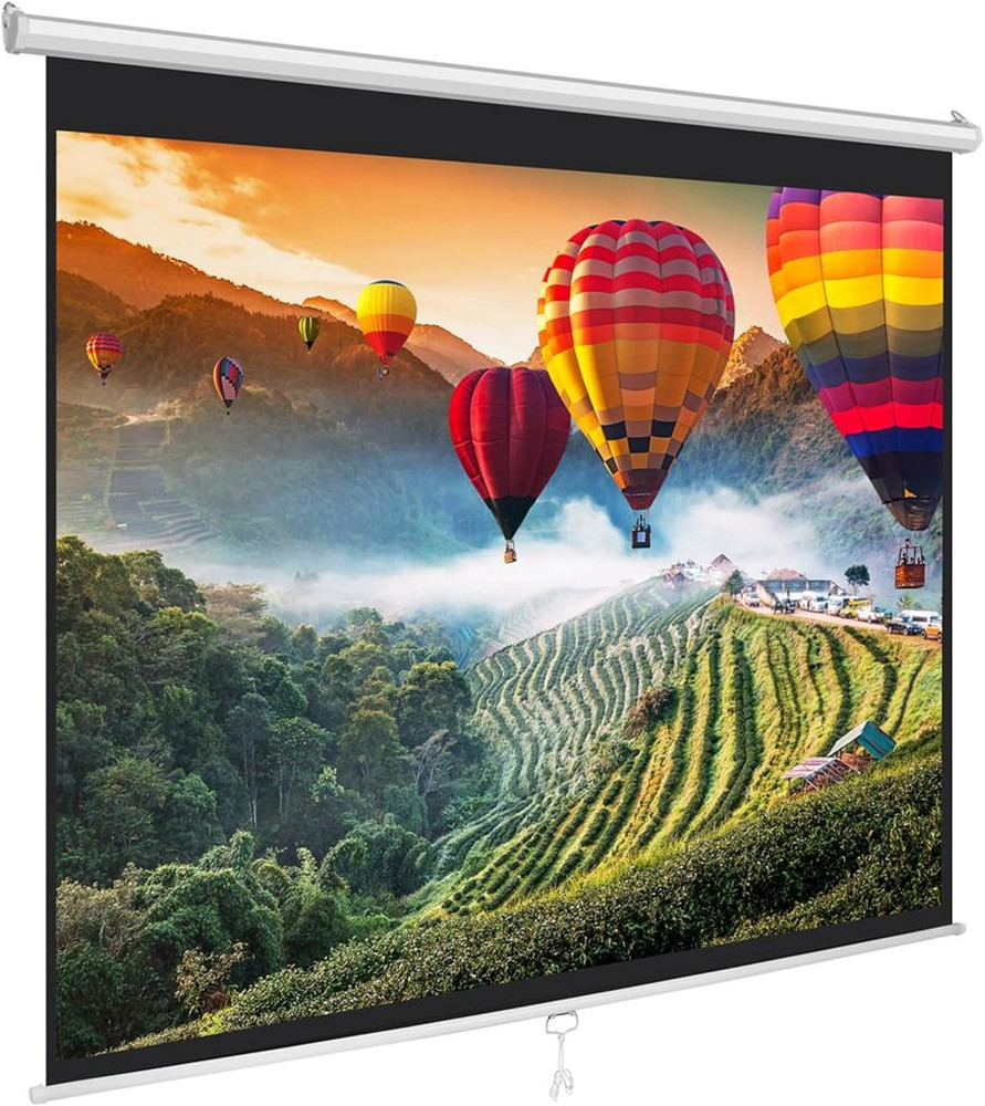 Manual Pull-Down Projector Screen - Universal 84-Inch Roll-Down Retractable Manu