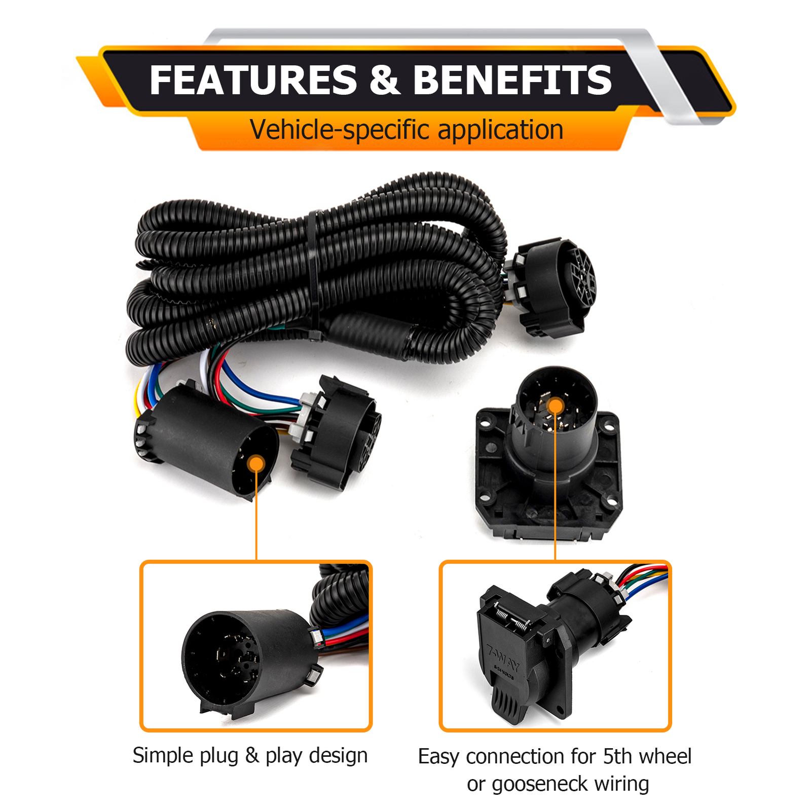 For 99-16 Ford F-250 Super Duty ,7FT 7 Pin Trailer Plug Wiring Harness Extension