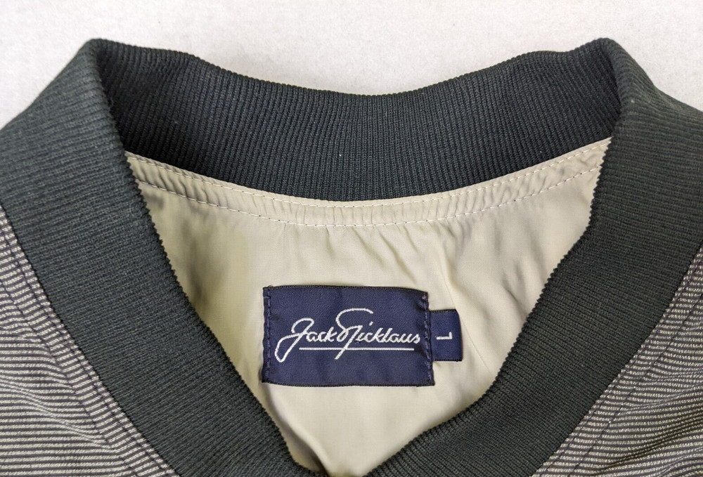JACK NICKLAUS Men's Golf Windbreaker Jacket Size L Beige Black Striped Pullover